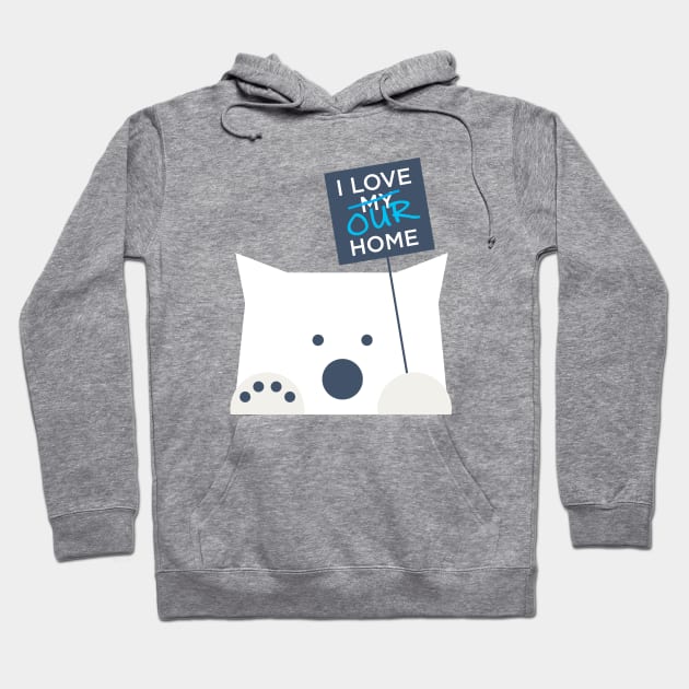 I Love Our Home (Polar Bear Strike), White Ink Hoodie by ABKS